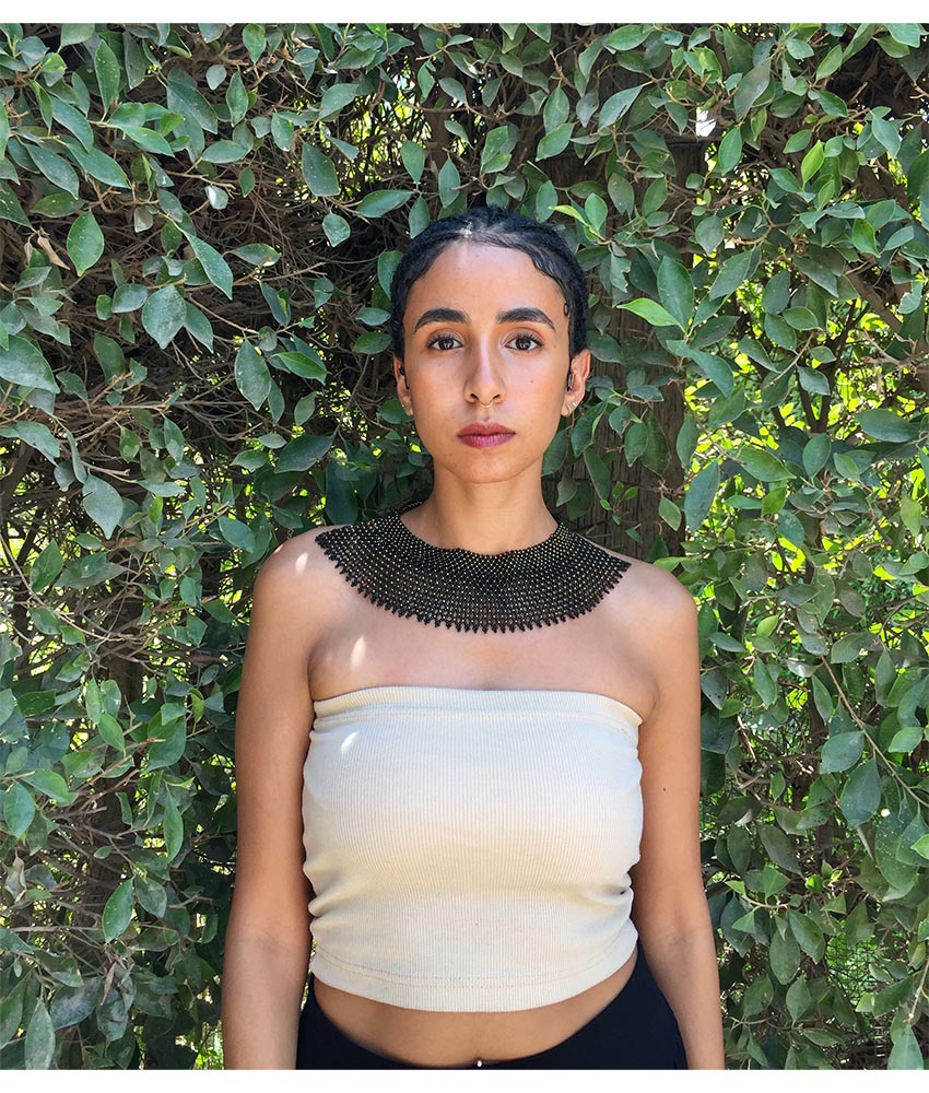 Gold & black French Loom Beaded Necklace handmade in Egypt & available at Jozee Boutique.