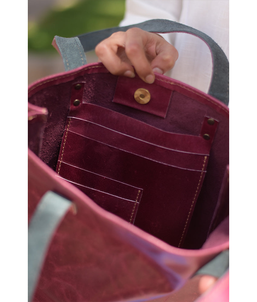 Light Burgundy Genuine Leather hand bag handmade in Egypt and available at Jozee Boutique.