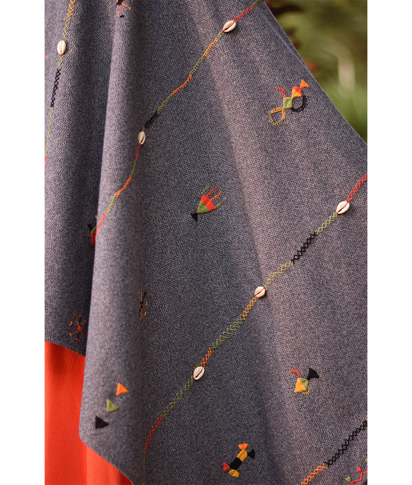 Grey Thin Wool Siwa Embroidered Shawl Handmade in Egypt & available at Jozee Boutique