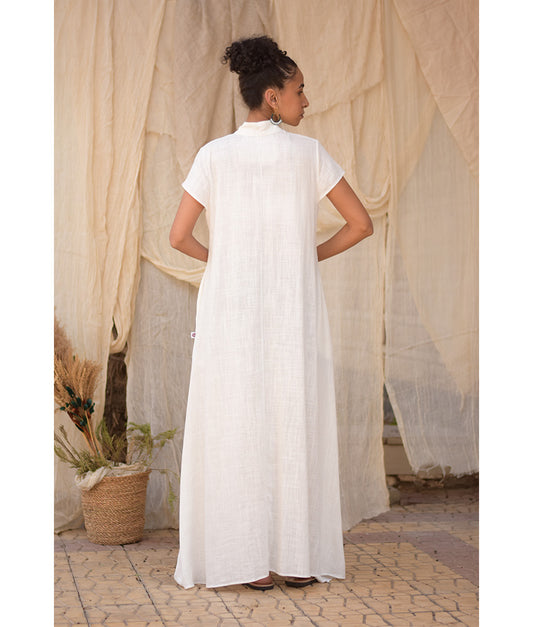 White Linen Japanese Dress made in Egypt & available in Jozee boutique