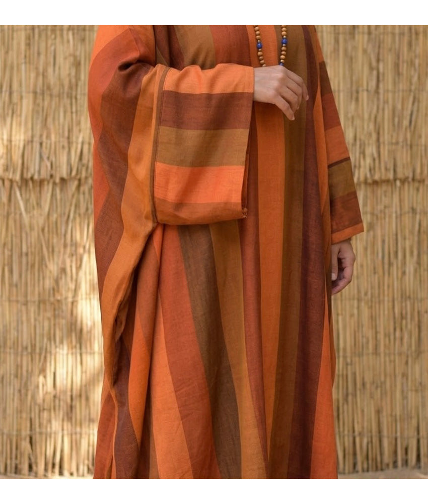 Rust Orange Viscose Kaftan with Hoodie
