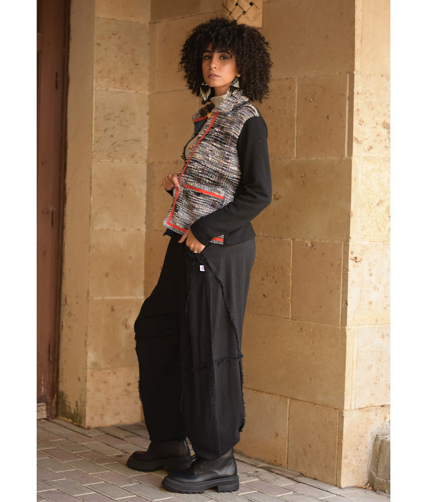 Black & White Cropped Akhmim Loomwoven Jacket handmade in Egypt & available at Jozee Boutique.handmade in Egypt & available at Jozee Boutique.