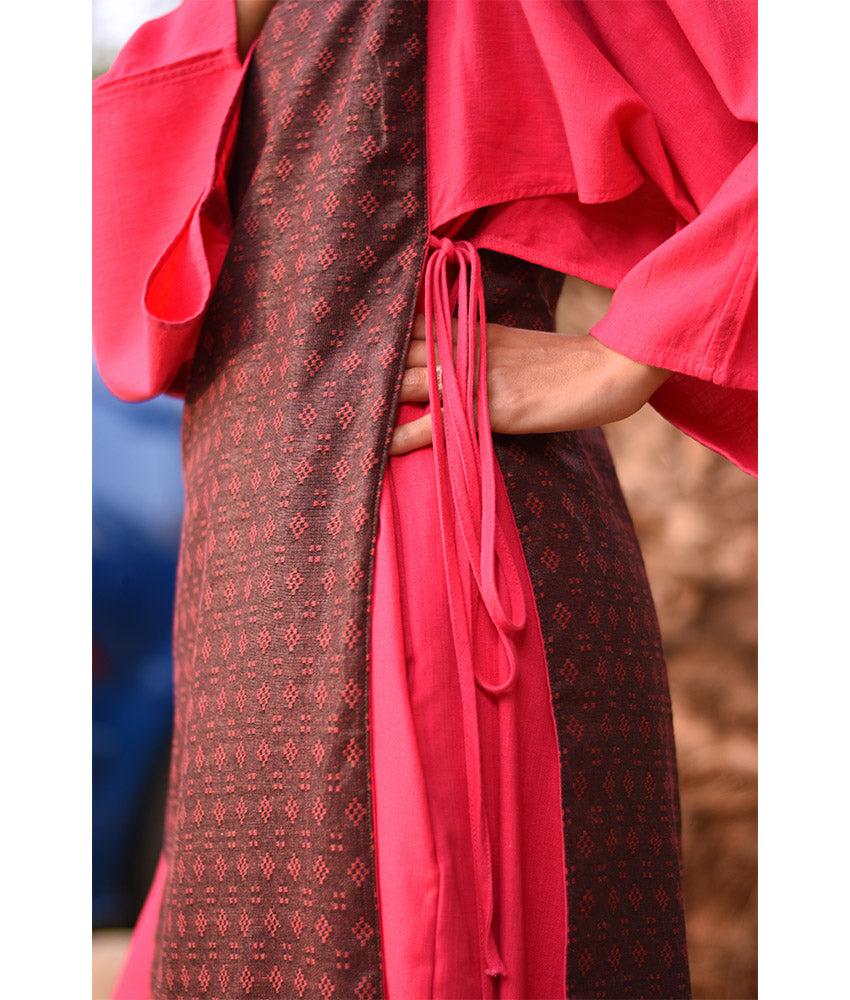 Fuchsia & Brownish Silk & Cotton Loom Woven Long Sleeve Tunic handmade in Egypt & available at Jozee Boutique.