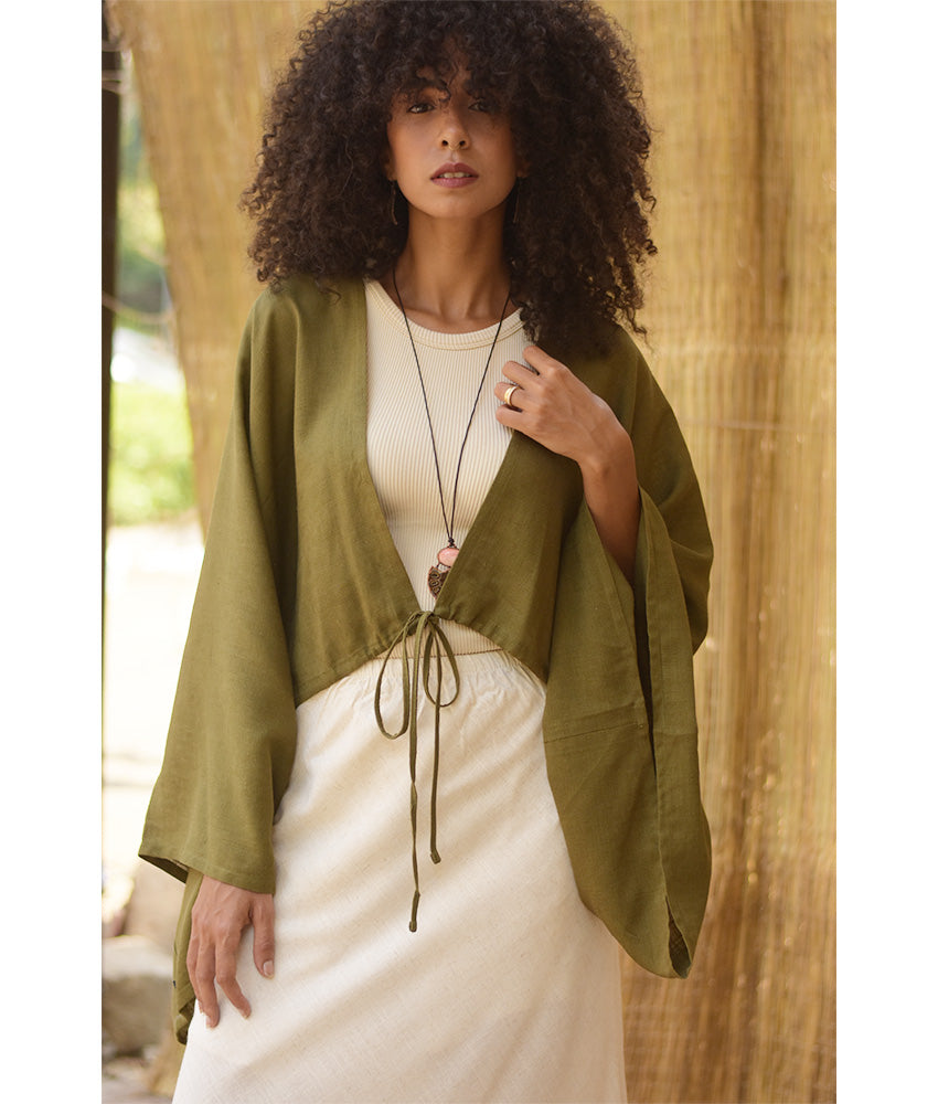 Olive Green Linen Bolero