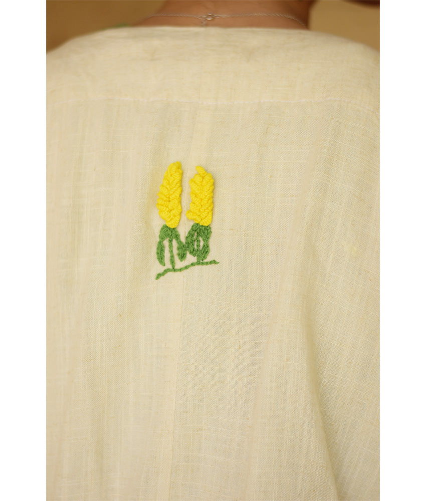 Off White Embroidered Linen Cotton Mix Bolero/Top & Pants Set handmade in Egypt & available in Jozee boutique