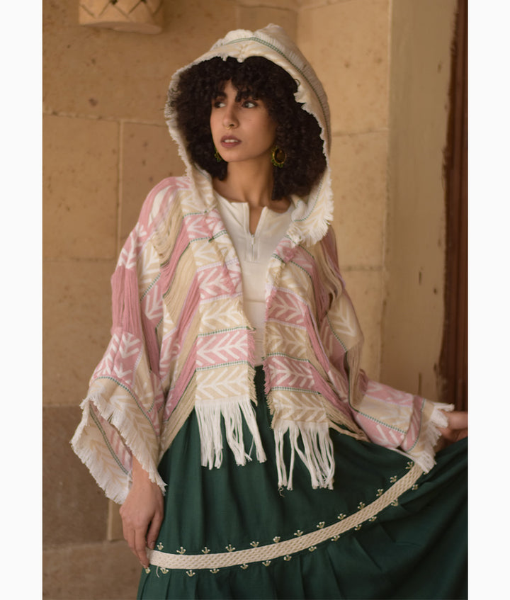 Beige & Pink Cardigan Handmade in Egypt & available at Jozee Boutique