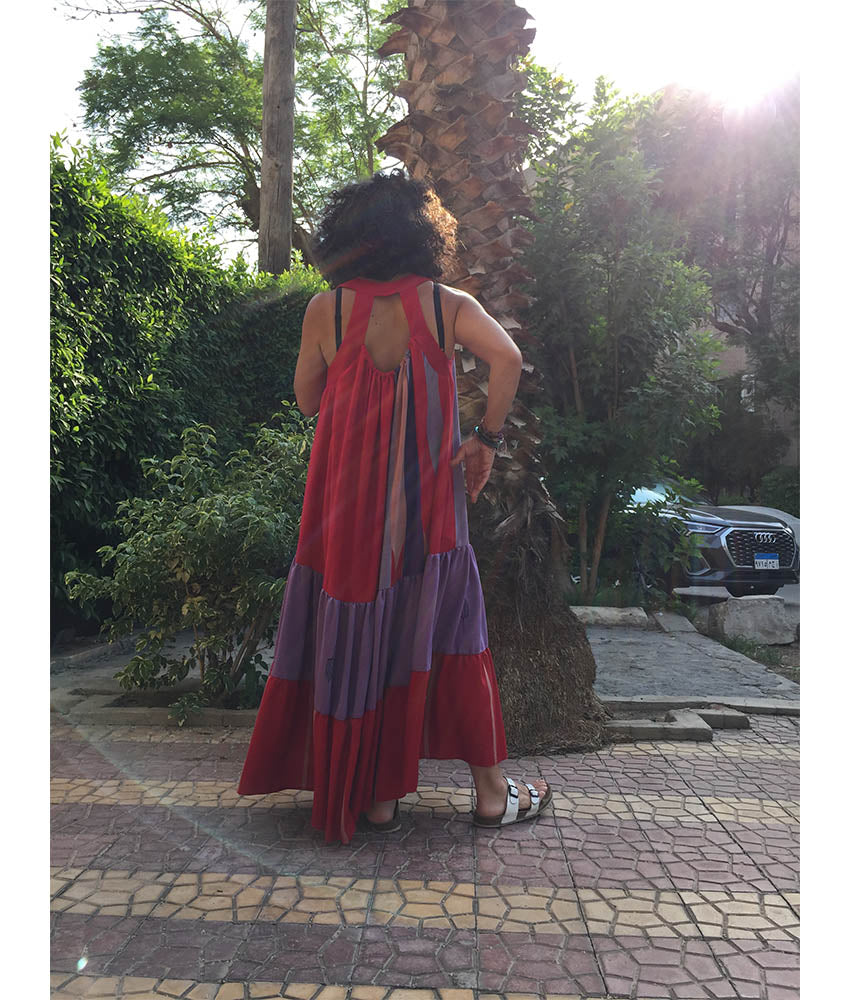 Multicolored Flowy Viscose Dress handmade in Egypt & available in Jozee boutique