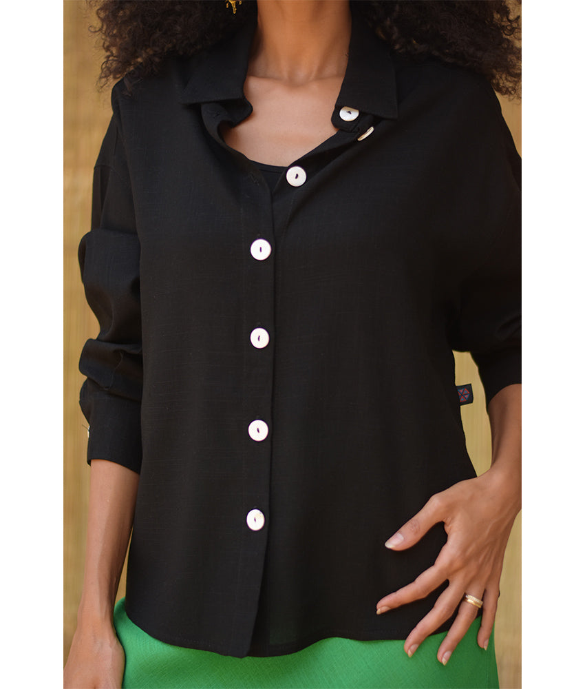 Black Linen Oversized Shirt