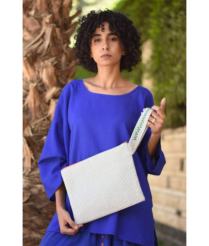 Grey Embroidered Clutch handmade in Egypt & available at Jozee Boutique.