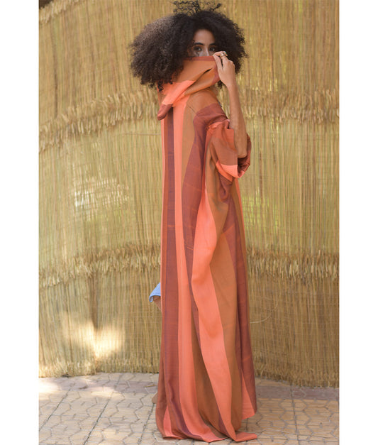 Shades of Orange Viscose Kaftan with Hoodie
