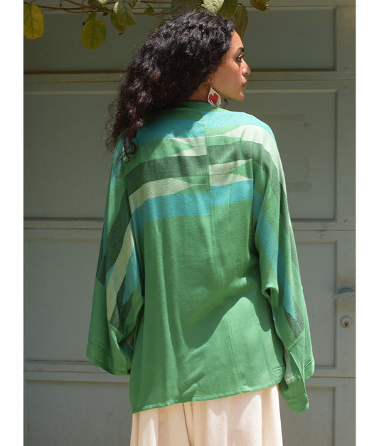 Aqua Green handwoven Egyptian cotton cardigan handmade in Egypt & available at Jozee Boutique.