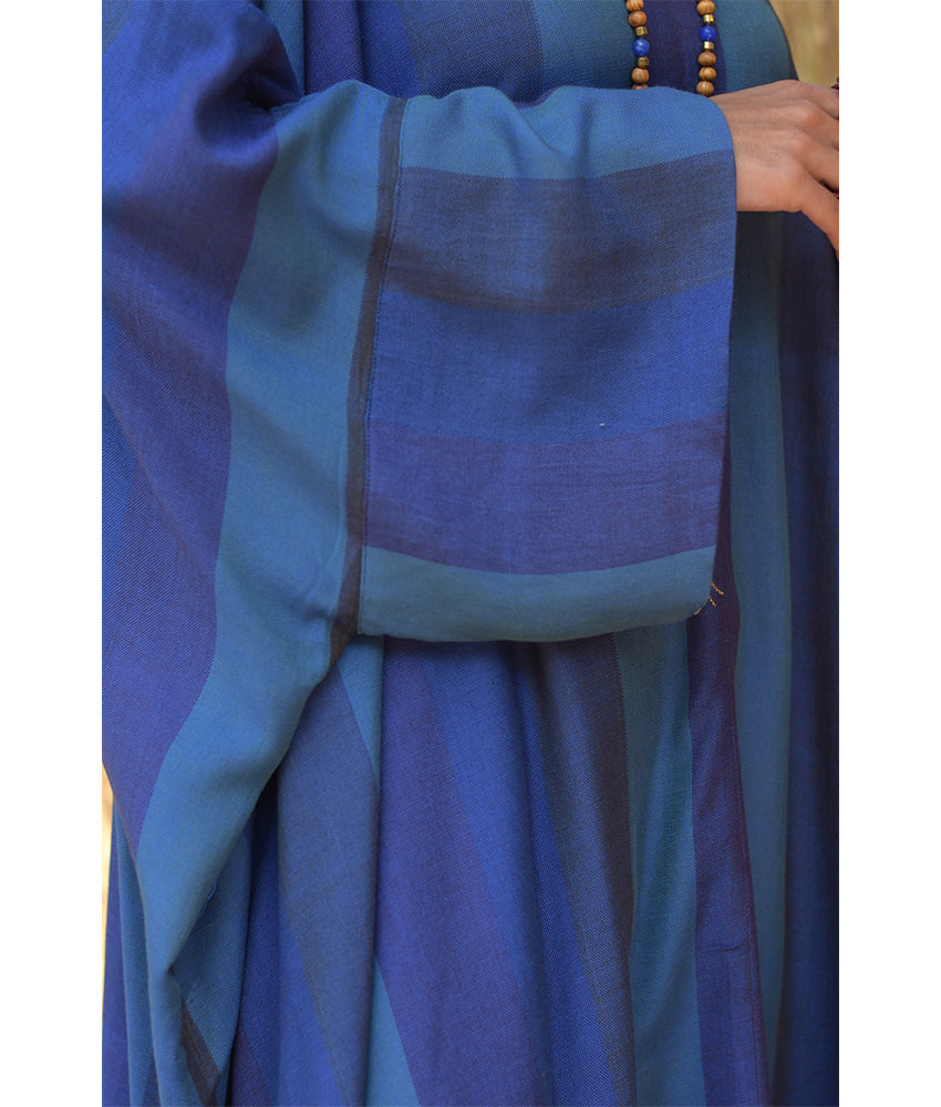 Blue Viscose Kaftan with Hoodie