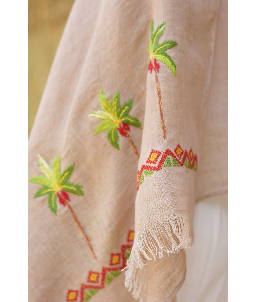Beige Embroidered Linen Shawl – Palm