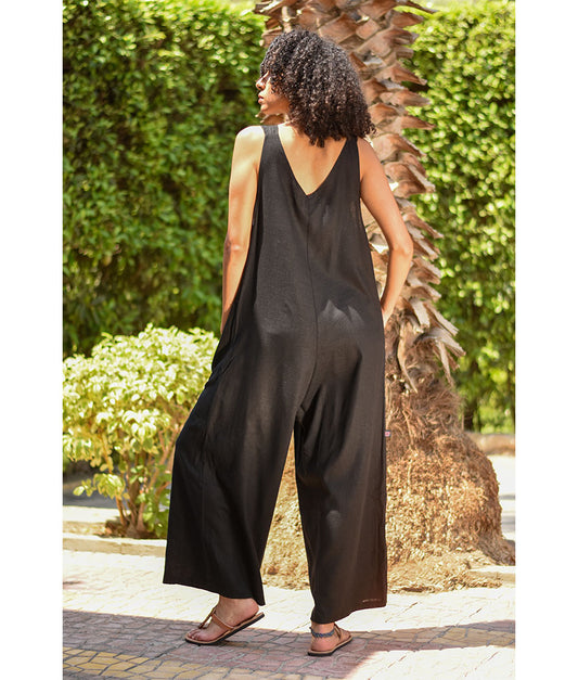 Black Linen Jumpsuit handmade in Egypt & available at Jozee Boutique.