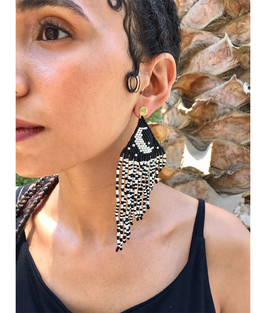 Black & White Beaded Earrings handmade in Egypt & available in Jozee Boutique