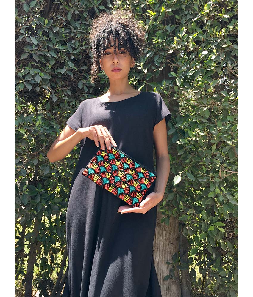 Multicolored Beaded Clutch handmade in Egypt & available at Jozee Boutique.