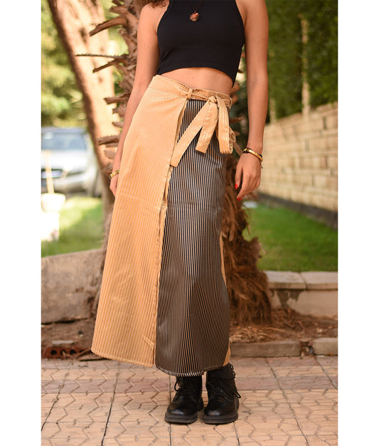 Gold & Black Silk and Cotton Loom Woven Long Wrap Skirt handmade in Egypt & available at Jozee Boutique.