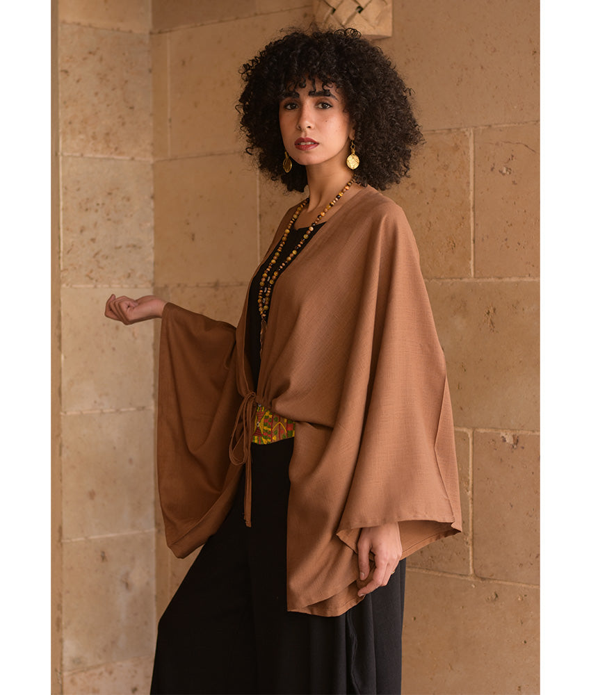 Brown Linen Bolero made in Egypt & available at Jozee Boutique.