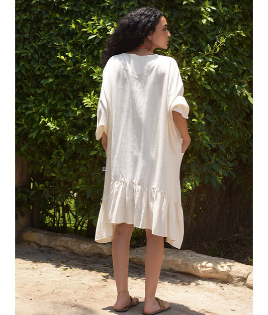 Off White Linen Midi Dress handmade in Egypt & available at Jozee Boutique.