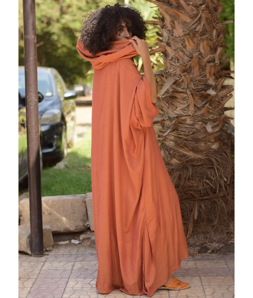 Burnt Orange Viscose Kaftan with Hoodie
