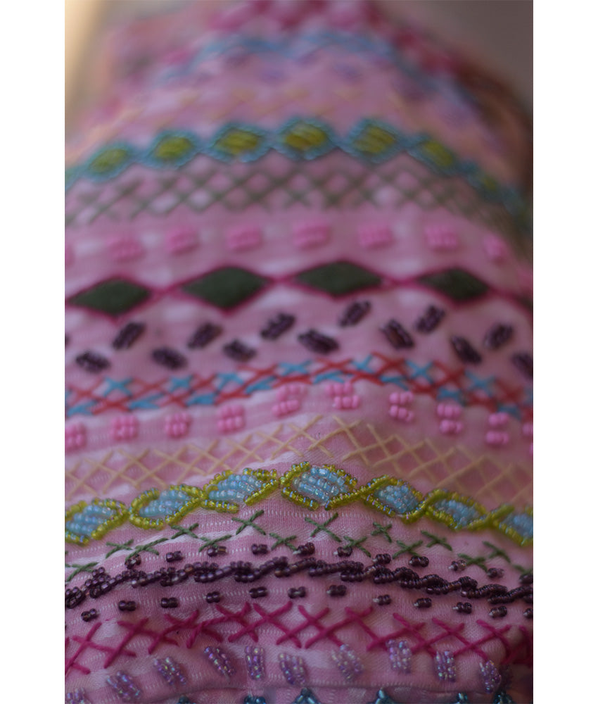 Pink Beaded Saint Catherine Embroidered Cross Bag handmade in Egypt & available in Jozee boutique