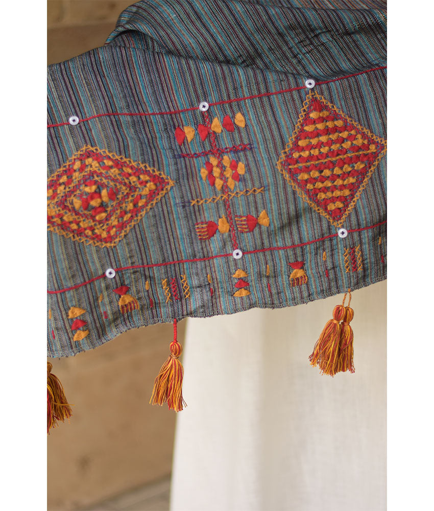 Grey Silk & Cotton Siwa Embroidered Shawl Handmade in Egypt & available at Jozee Boutique