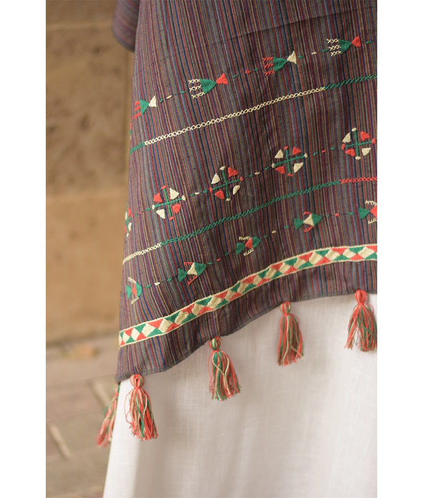 Brown Silk & Cotton Siwa Embroidered Shawl Handmade in Egypt & available at Jozee Boutique