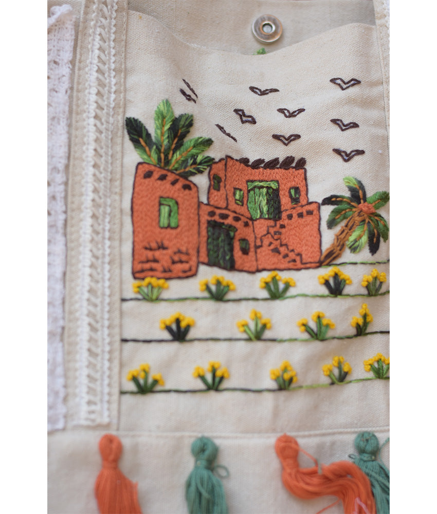 Off White Embroidered Hand Bag