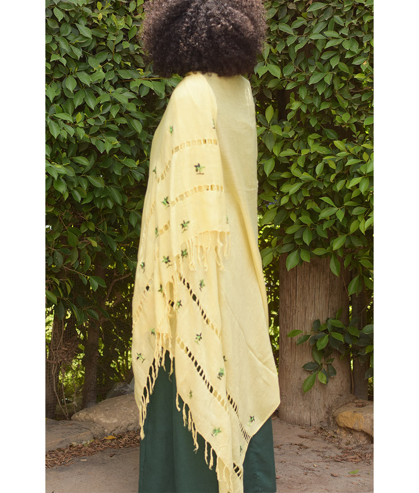 Light Beige Handwoven Viscose Shawl with Hand Embroideries Handmade in Egypt & available at Jozee Boutique
