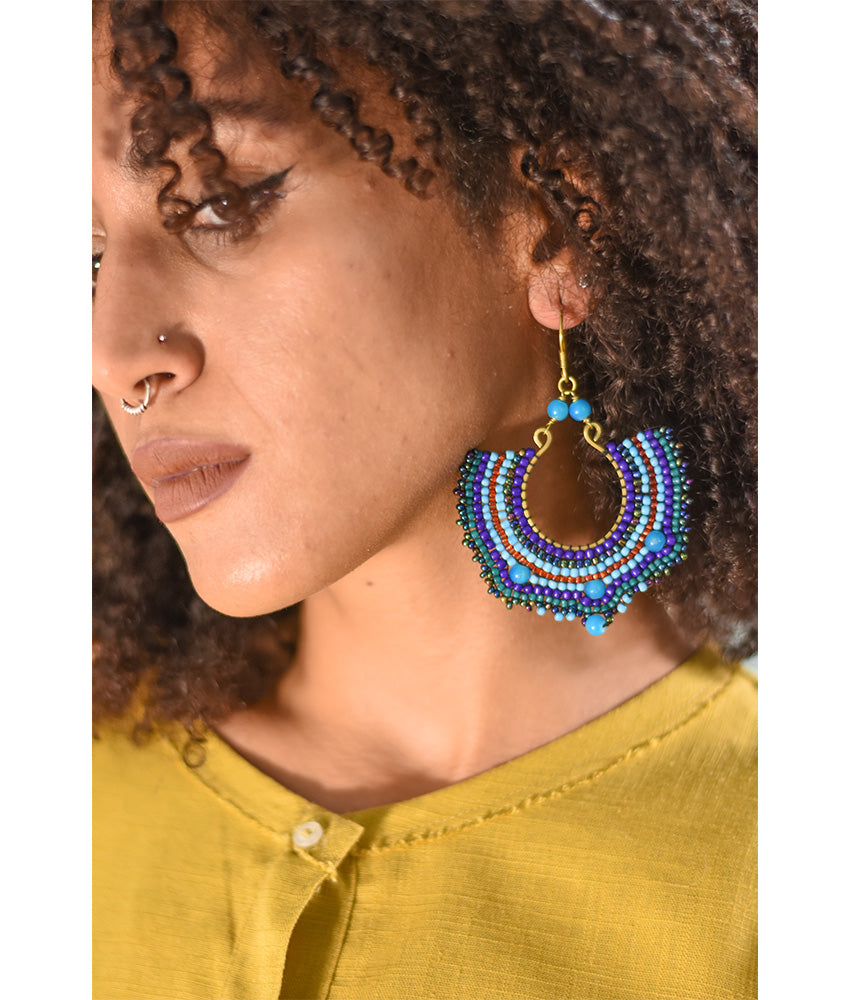 Blue Beaded Earrings handmade in Egypt & available in Jozee Boutique