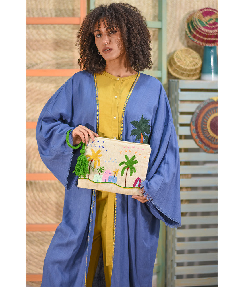 Beige Embroidered Clutch handmade in Egypt & available at Jozee Boutique.