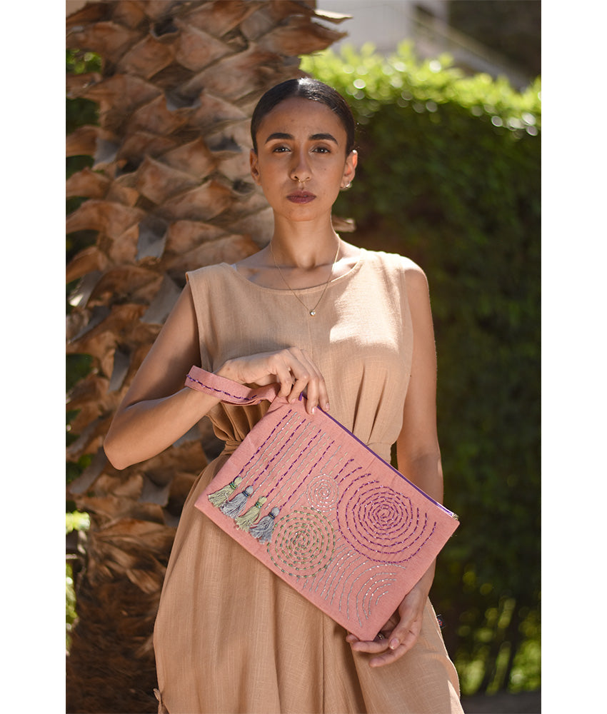 Saumon Embroidered Clutch handmade in Egypt & available at Jozee Boutique.