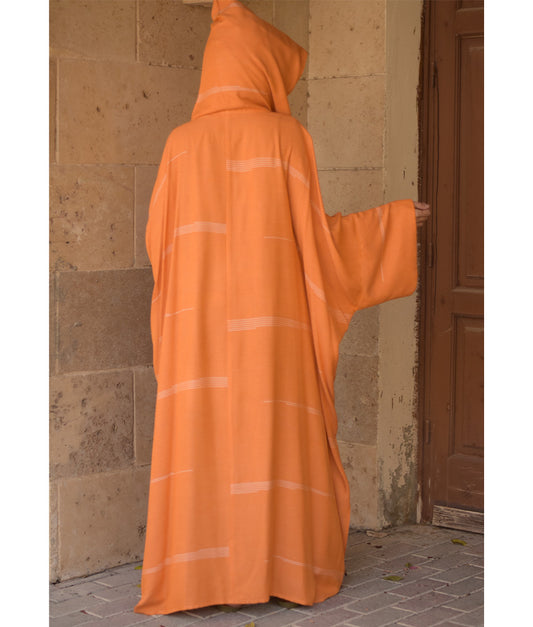 Burnt Orange Viscose Cardigan with Hoodie handmade in Egypt & available at Jozee Boutique.