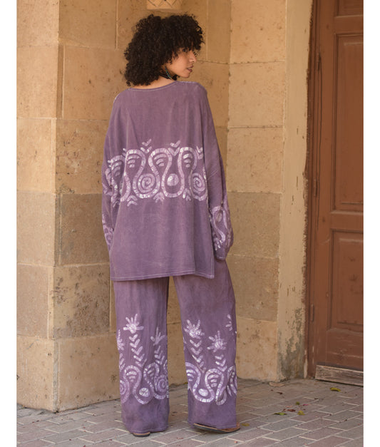 Purple Batik Dyed Doodle Set Handmade in Egypt & available at Jozee Boutique