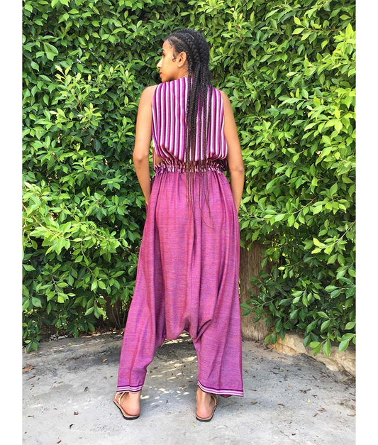 Light Purple & White Adjustable Viscose Jumpsuit handmade in Egypt & available in Jozee boutique