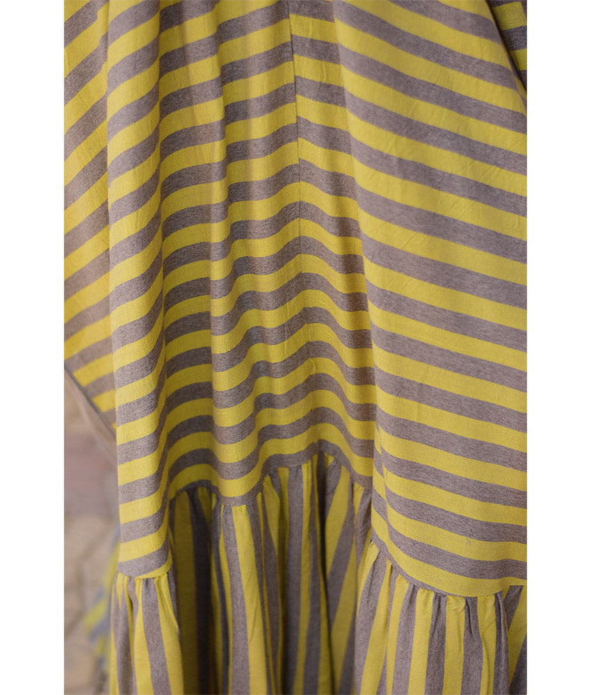 Yellow & Grey Handwoven Ruffle Kaftan handmade in Egypt & available at Jozee boutique
