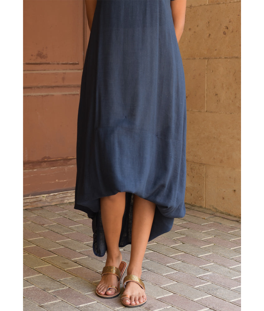Navy Blue Linen Adjustable Dress