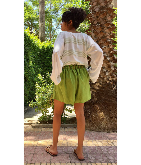 Apple Green Adjustable Viscose Shorts handmade in Egypt & available in Jozee boutique