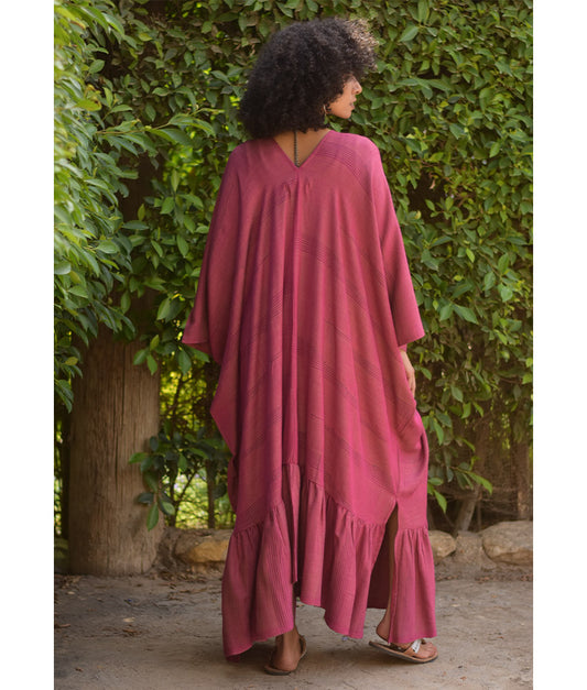 Dark rose Handwoven Ruffle Kaftan handmade in Egypt & available at Jozee boutique