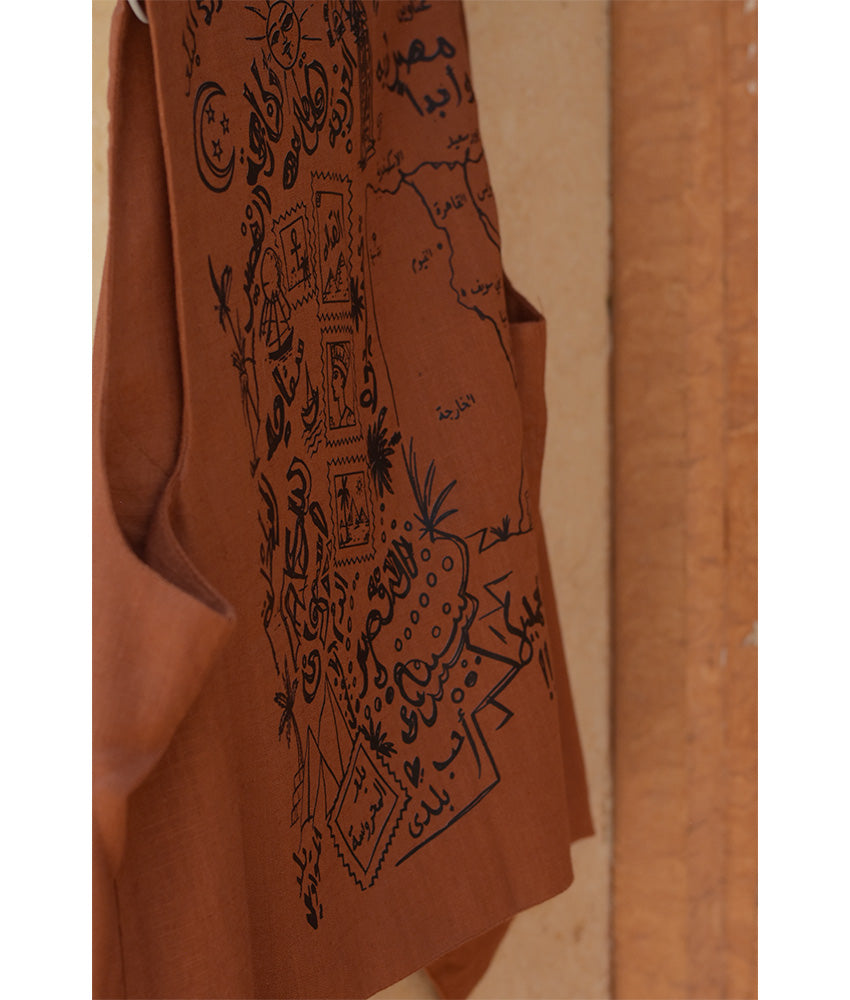 Cinnamon El Mahrousa Linen Wrap Vest handmade in Egypt & available at Jozee Boutique.