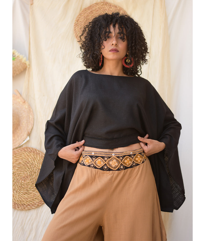 Camel Siwa Embroidered Flowy Pants handmade in Egypt & available at Jozee Boutique.