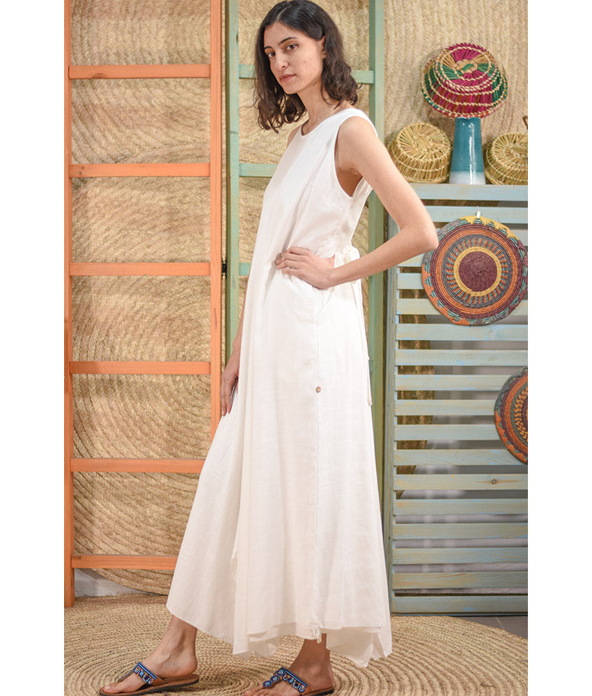 White Linen Tent Dress With Side Buttons handmade in Egypt & available at Jozee boutique