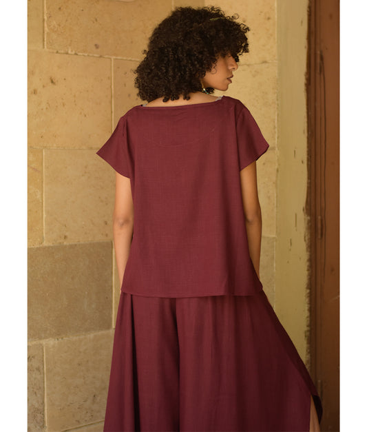 Burgundy Linen Relaxed Top handmade in Egypt & available at Jozee boutique