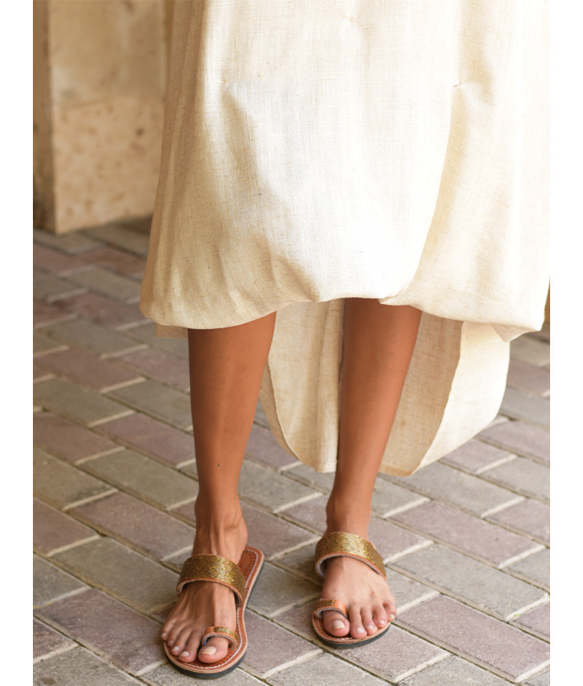 Off White Linen Adjustable Dress