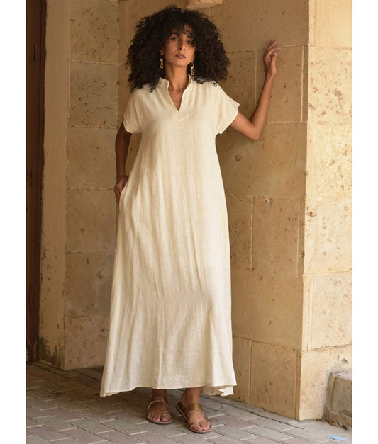 Off White Linen Adjustable Dress