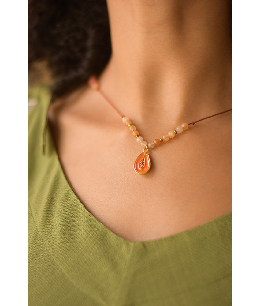 Orange Beaded Necklace handmade in Egypt & available at Jozee Boutique.