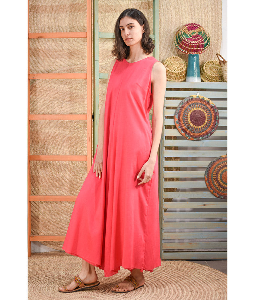 Fuchsia Linen Tent Dress With Side Buttons handmade in Egypt & available at Jozee boutique