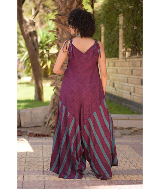 Purple & Baby Blue Flowy Jumpsuit/Dress handmade in Egypt & available at Jozee boutique
