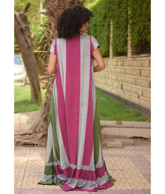 Multicolored Handwoven Ruffle Dress handmade in Egypt & available at Jozee Boutique.