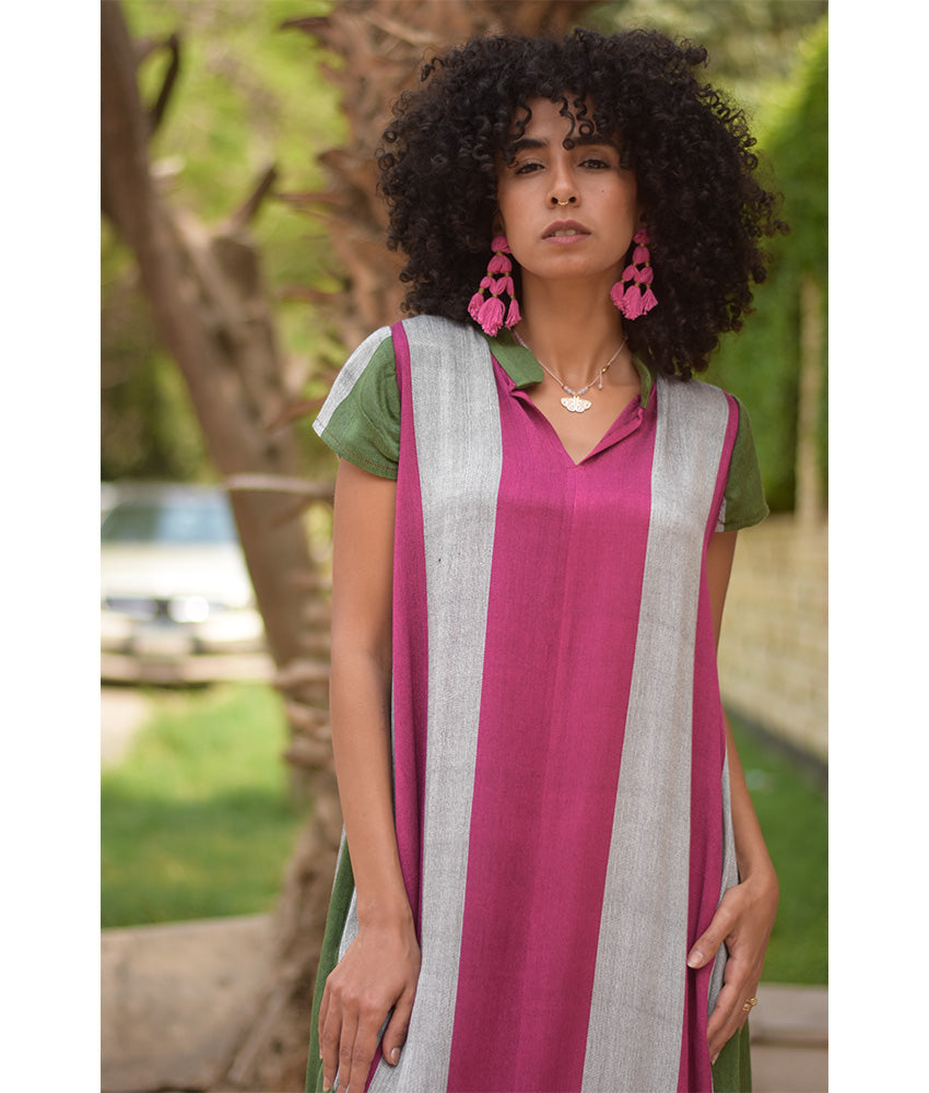 Multicolored Handwoven Ruffle Dress handmade in Egypt & available at Jozee Boutique.